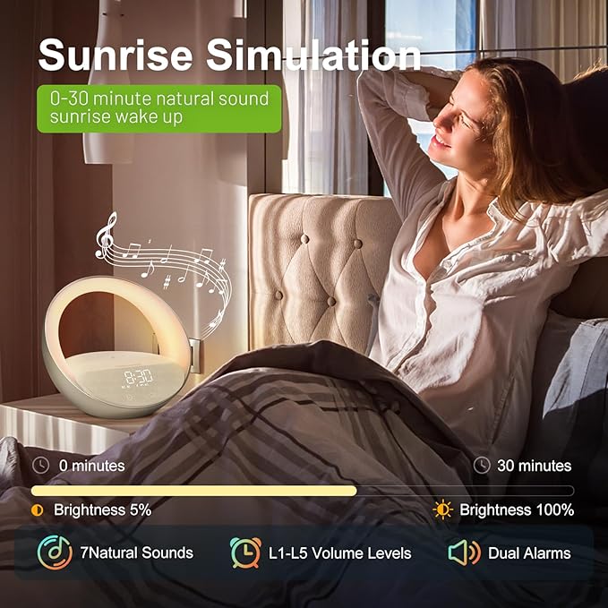 Bluetooth Alarm Clock, Sunrise Simulation Wake Up Night Light, 15W Fast - Image 2
