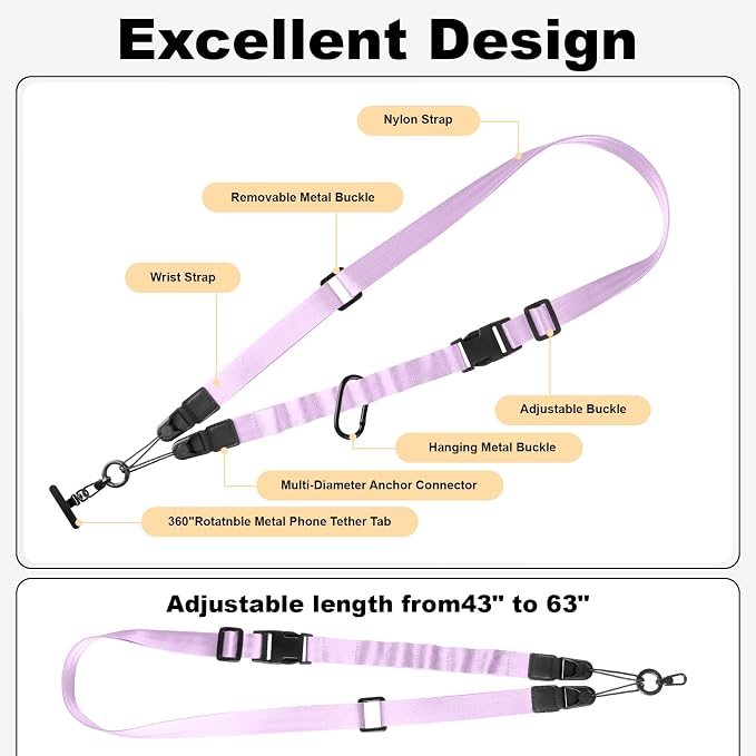 Adjustable Crossbody Phone Lanyard, Universal Phone Wrist Strap and Phone Neck - Image 3