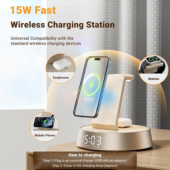 Alarm Clock with Wireless Charging Station, Clock - Image 4