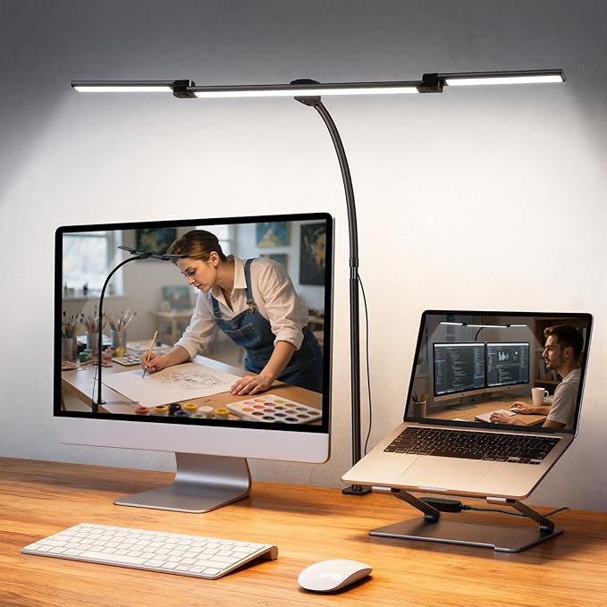 LED Desk Lamp for Office Home, 3 Head Adjustable Computer Monitor light Bar by LiFMIRA