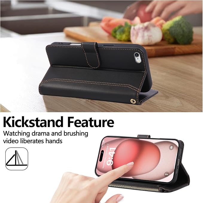 Compatible with iPhone 7/8/SE 2020/SE 2022 Wallet Case PU Leather Shockproof - Image 3