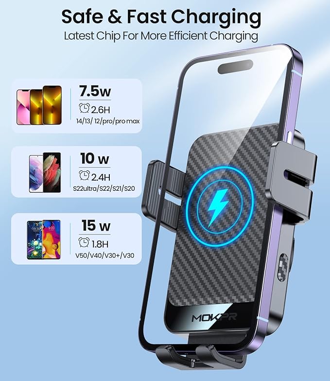 Wireless Car Charger, MOKPR 15W Fast Charging Auto-Clamping Car Mount Universal - Image 5
