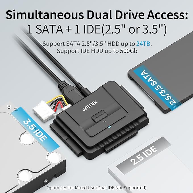 Unitek USB C to IDE and SATA Converter External Hard Drive Adapter Kit - Image 2