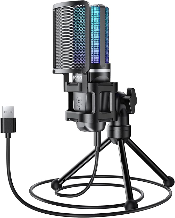 TONOR Gaming USB Microphone for PC, RGB Condenser Computer Mic by TONOR
