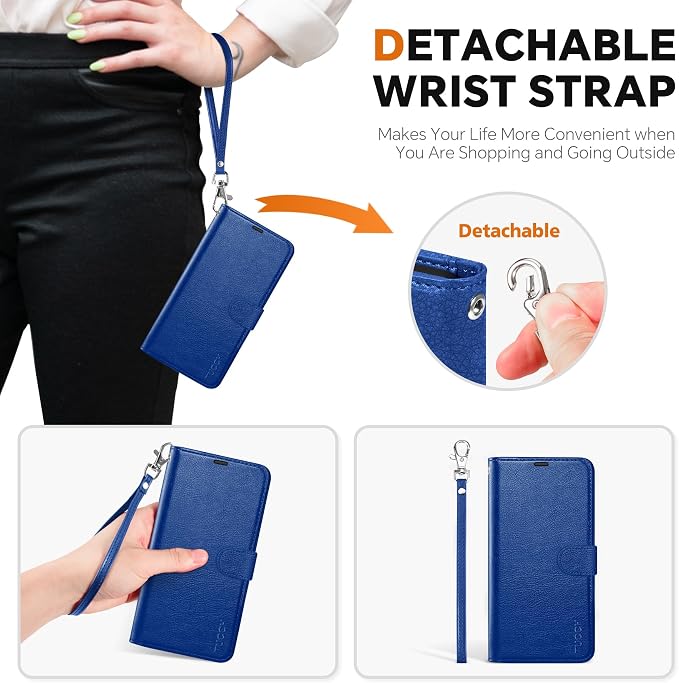 TUCCH Case Wallet for Galaxy S25 Plus, Removable Wrist Strap PU Leather - Image 6