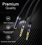 Braided Headphone Splitter for Computer, 3.5mm Female to 2 Dual 3.5mm Male - Image 3
