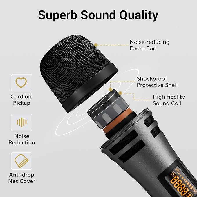 TONOR Wireless Microphone System, 4 * 10-Channel UHF Cordless Handheld Mic Set - Image 7
