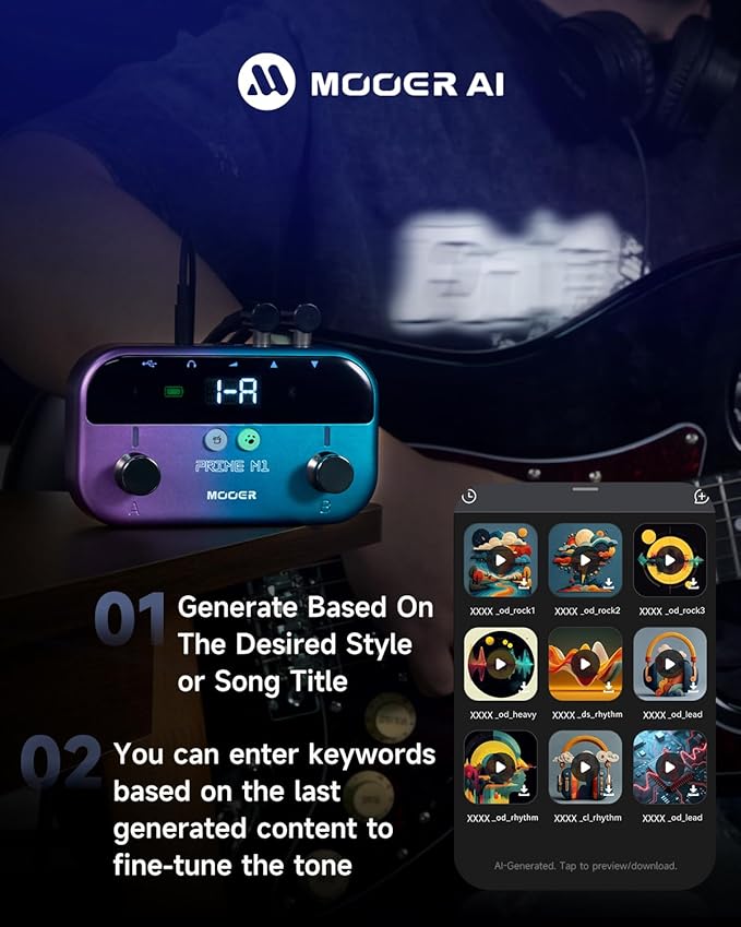 MOOER M1 Multi-Effects Processor Headphone Amp, AI-Preset Bass Guitar Pedals - Image 2