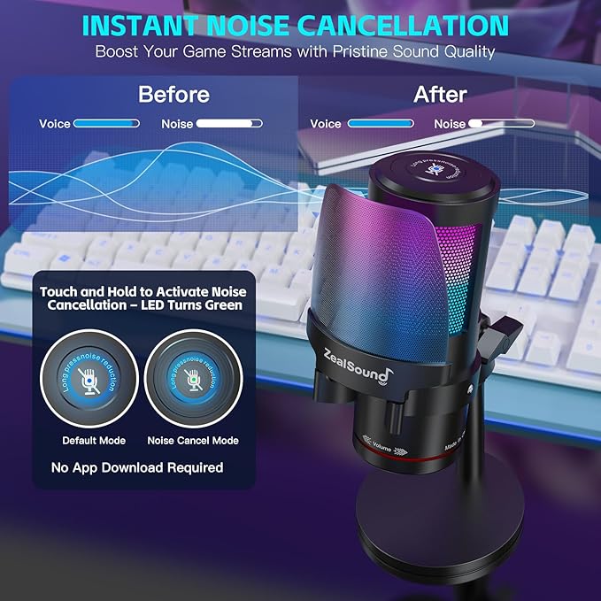 ZealSound Gaming USB Microphone, Noise Cancellation Condenser mic - Image 2