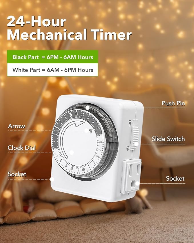 HBN Outlet Timer for Electrical Outlets Indoor, 24 Hour Mechanical Light Timers - Image 2
