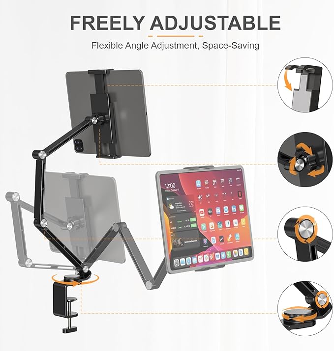 Tablet Stand Holder, Adjustable Foldable Tablet Arm iPad Desk Mount - Image 3