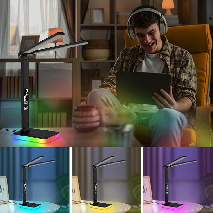 LED Desk Lamp with Charger, USB Charging Port, Dual Swing Arm Desk Light with 5 - Image 6