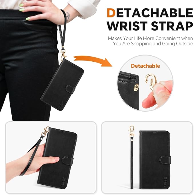 TUCCH Wallet Case for Galaxy S25 Ultra, Removable RFID Blocking Wrist Strap - Image 6