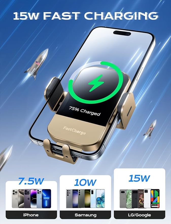 Wireless Car Charger, 15W Fast Charging Auto Clamping Car Charger Phone Mount - Image 3