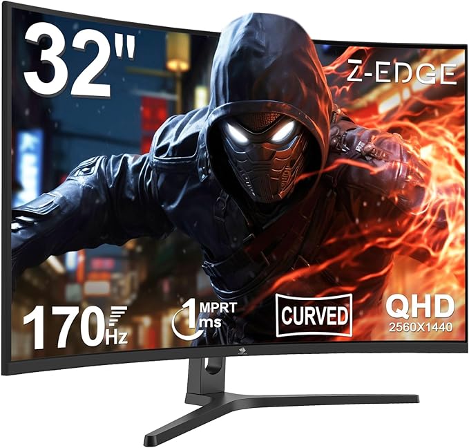Z-Edge 32 inch Curved Gaming Monitor, QHD 1440P 170Hz 165Hz 144Hz Curved Monitor by ZZ-EDGE
