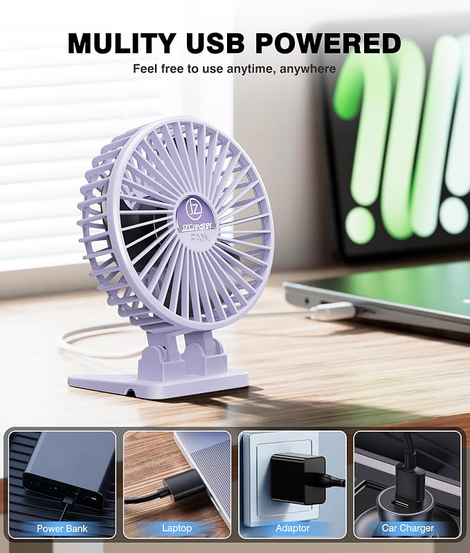 JZCreater USB Desk Fan, Mini Fan Portable, 3 Speeds Desktop Table Cooling Fan - Image 5