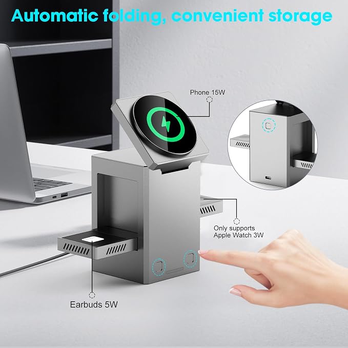 25W 3 in 1 Charging Station for Apple Devices, Auto Open/Close Mag-Safe - Image 3