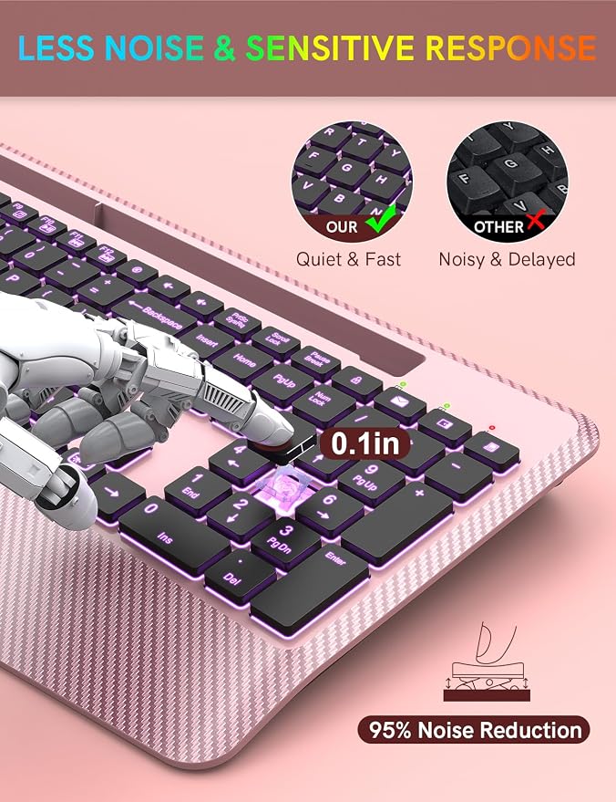 Wireless Keyboard with 7 Colored Backlits Wrist Rest, Phone Holder, - Image 8