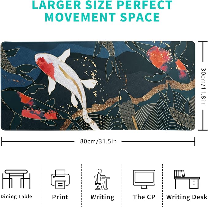 Fish Art Mouse Pad 31.5x11.8 Inch Japanese Gaming Full Desk Mousepad Extended - Image 5