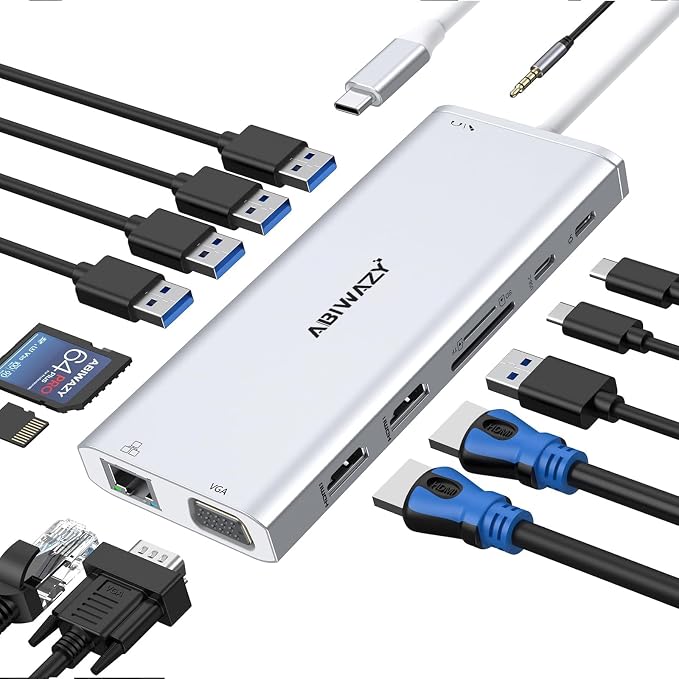 USB C Docking Station Dual Monitor by ABIWAZY