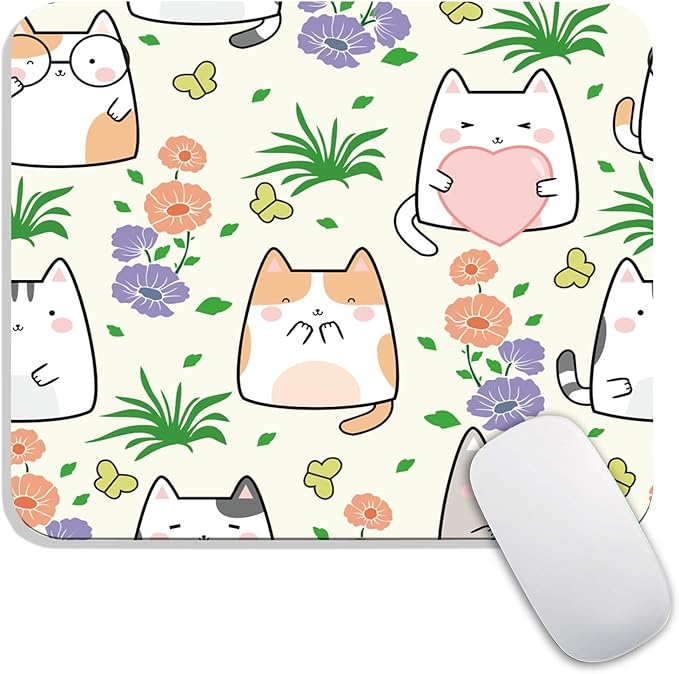Square Mouse Pad Cute Cat, Personalized Premium-Textured Custom Mouse Mat Design by Armanza