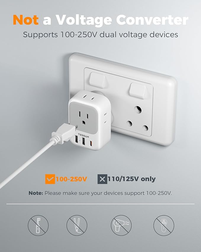 Type M Adapter for South Africa Plug 2 Pack, TESSAN South Africa Power Adapter - Image 5