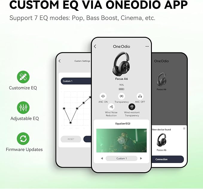 OneOdio Focus A6 Hybrid Active Noise Cancelling Headphones, 75H Playtime - Image 8