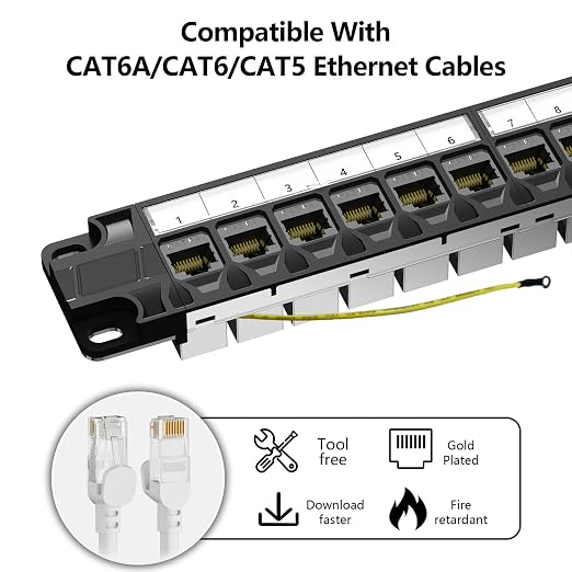 Jadaol 24 Port Shielded Patch Panel Rack or Wall Mount 19-Inch, 1U Cat6A - Image 9
