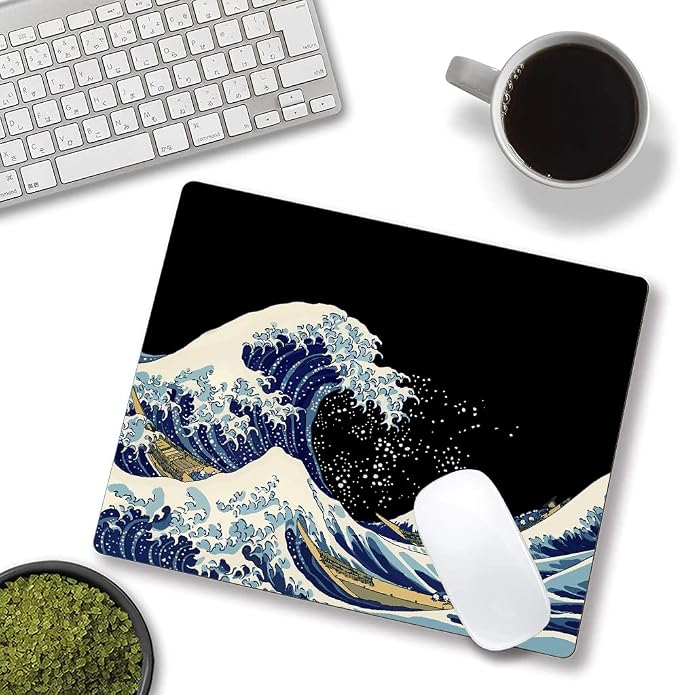 Mouse Pad, Japanese Sea Wave Design Mouse Pad, Washable Square Cloth Mousepad - Image 4