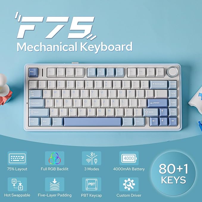 EPOMAKER x Aula F75 Gasket Mechanical Keyboard, 75% Wireless Hot Swappable - Image 2