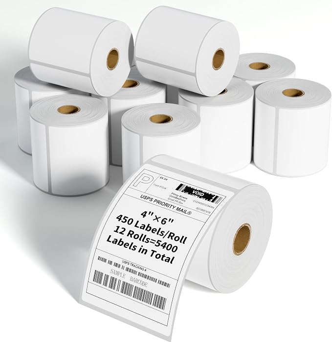FungLam 4"x6" Direct Thermal Shipping Labels, 450 Labels Per Roll, 12 Rolls by FungLam