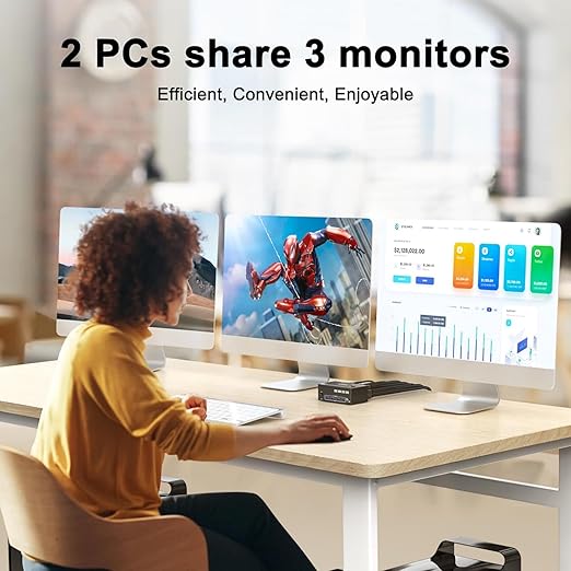 KVM Switch 3 Monitors 2 Computers 8K@60Hz/4K@144Hz, HDMI Displayport KVM - Image 3