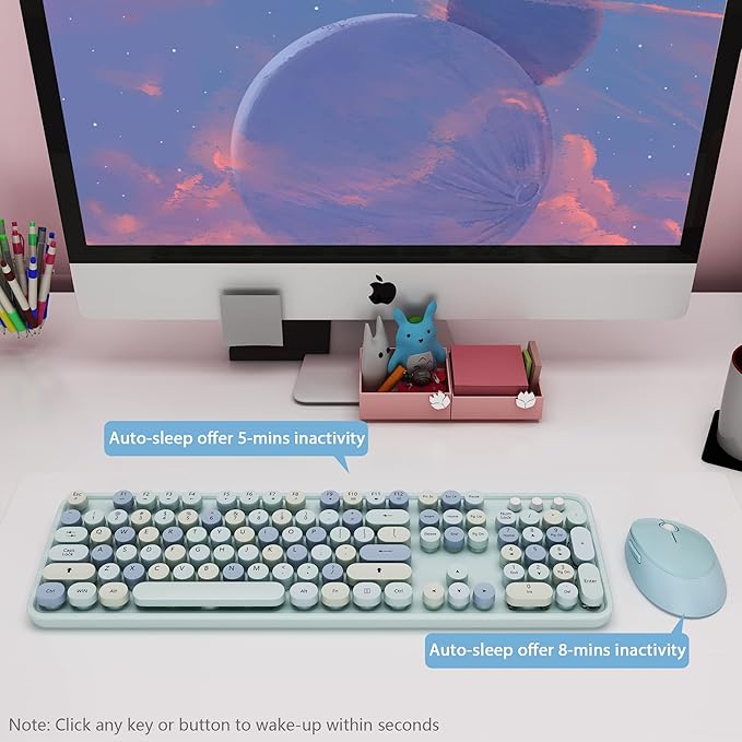 Wireless Keyboard and Mice Combo, Retro Round Keys Full-Sized Cute Keyboard - Image 5