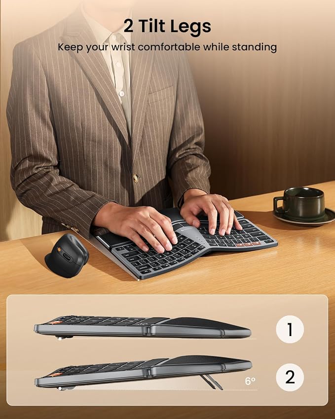 ProtoArc Bluetooth Ergonomic Keyboard, EK04 Mini Compact Wireless Ergo Split - Image 3