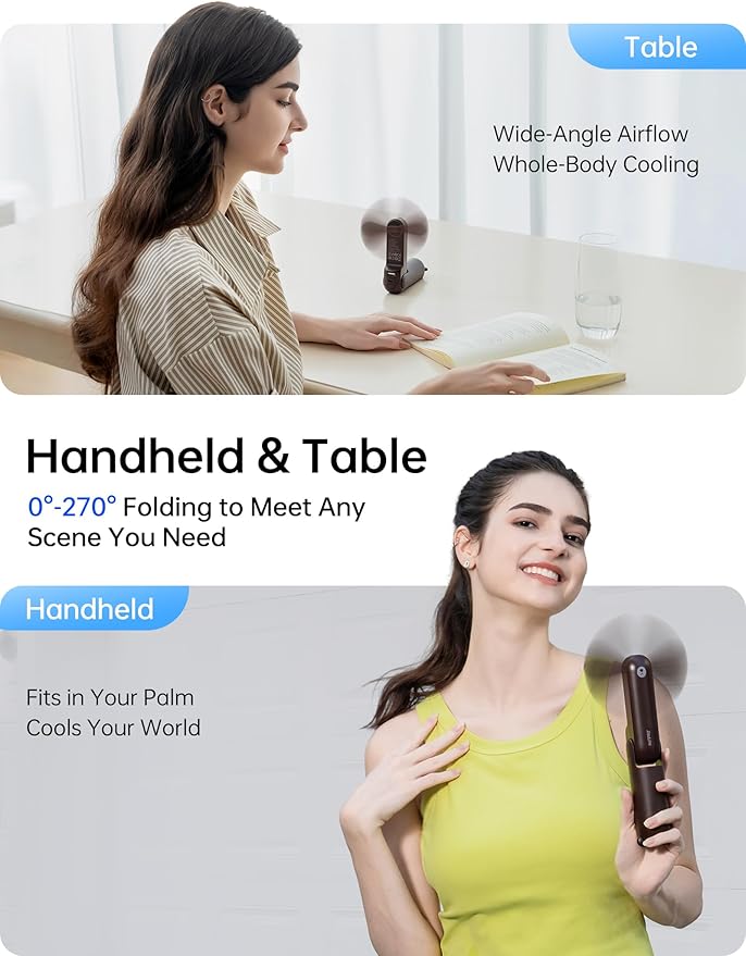 JISULIFE Handheld Fan with 4500 mAh Powerbank Max 37 Hours Runtime, Pocket - Image 4