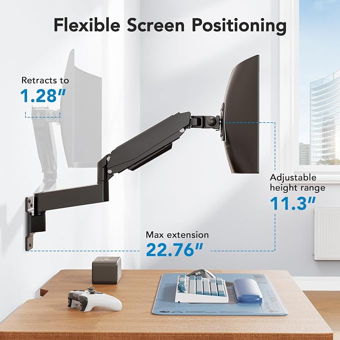 HUANUO 49 inch Ultrawide Monitor Wall Mount, Heavy Duty Screen Arm - Image 5