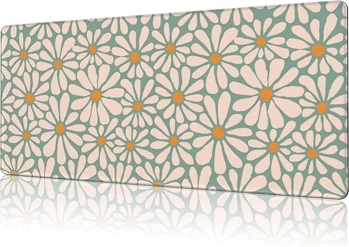 Mouse Pad Large Boho with Daisy Flowers Non-Slip Gaming Desk Mat with Stitched by NIYLYNSYN