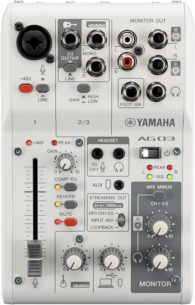 Yamaha AG03MK2 White 6-Channel Live Streaming Loopback Mixer/USB Interface by Yamaha