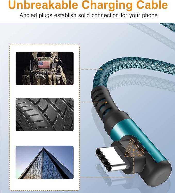 sweguard USB Type C Charger Cable Right Angle iPhone 15 Charger Nylon Braided - Image 5