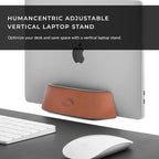 HumanCentric Vertical Laptop Stand in Vegan Cognac Leather, Upright Adjustable - Image 2
