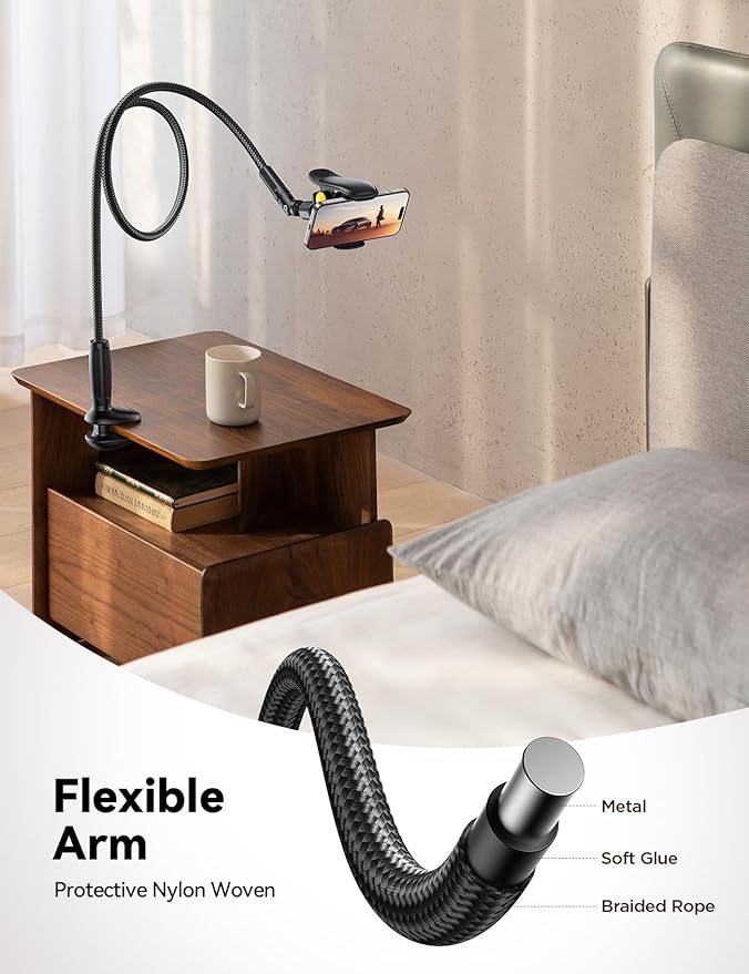 JOYROOM Gooseneck Phone Holder for Bed, Flexible Long Arm Phone Stand, 720° - Image 4
