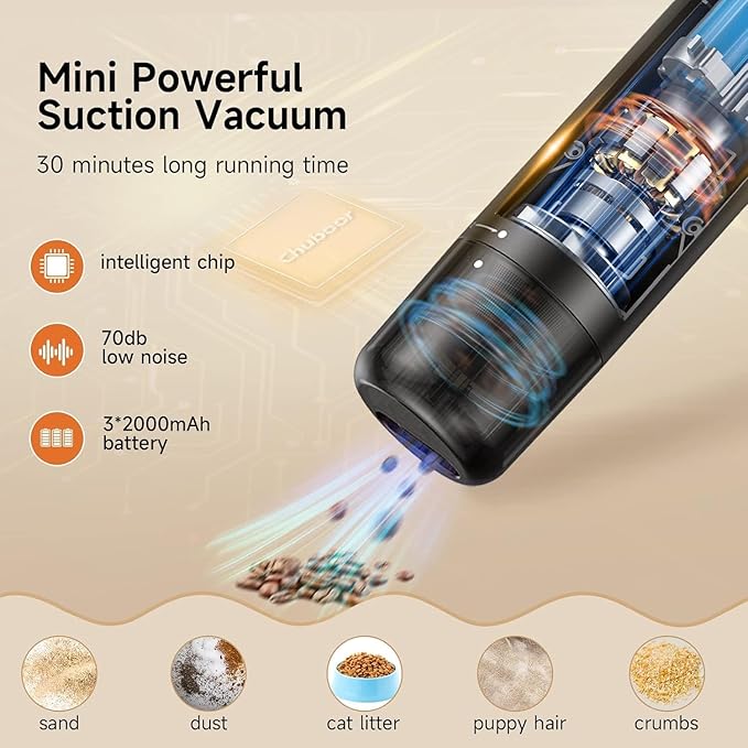 Chuboor Mini Vacuum, Powerful Cordless Rechargeable Hand Held Vacuum - Image 2