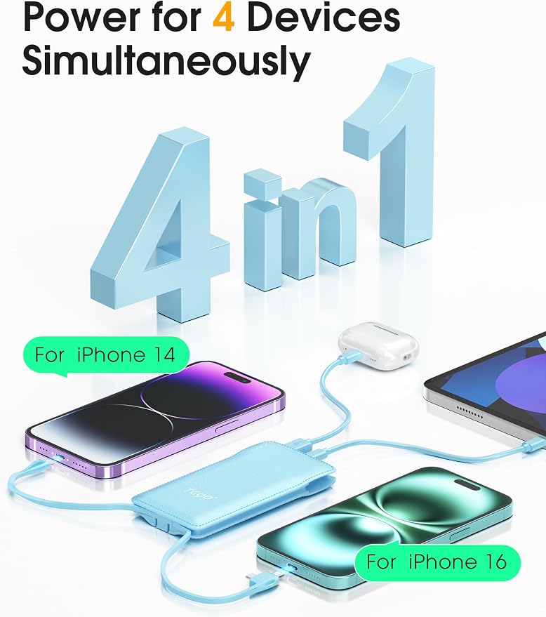 TG90° 2 Pack 10000mAh Power Bank Built-in Foldable AC Wall Plug and Cables - Image 3