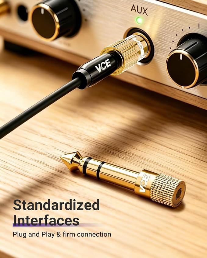 VCE 6.35mm Male to 3.5mm Female 1/4 inch to 1/8 inch 24K Stereo Audio Jack - Image 2