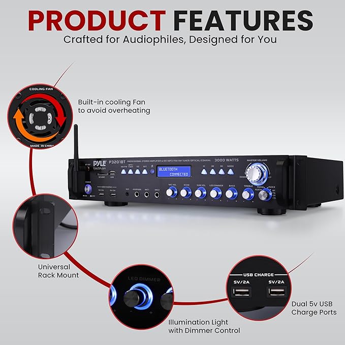 Pyle Multi Channel Bluetooth Preamplifier Receiver - Image 5