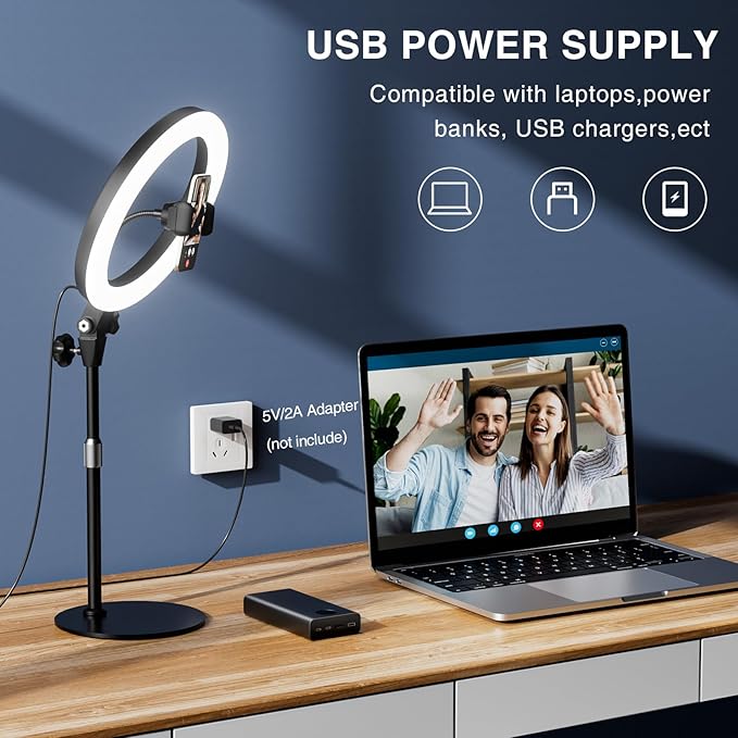Desk Ring Light with Stand, 10.5'' Selfie Phone Light - Image 7