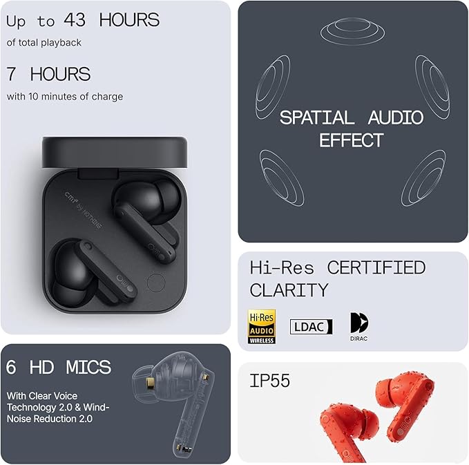 CMF Buds Pro 2 Hybrid 50db Noise Cancelling Earbuds, Hi-Res Audio - Image 6