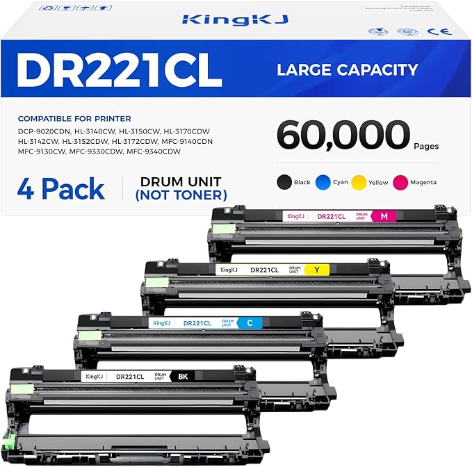 DR221CL Drum Unit4-Pack Black Cyan Yellow Magent Compatible by KingKJInkToner