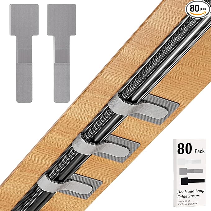 80PCS Hook and Loop Cable Straps, Cable Management Under Desk, Adhesive Cable by Sereficy