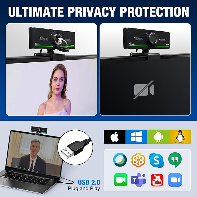 Webcam with Headset and Microphone, 1080P Webcam with Privacy Cover, Plug and - Image 5